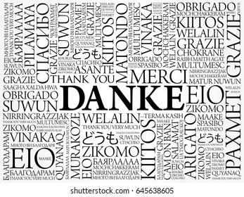 Danke (Thank You in German) Word Cloud background, all languages, multilingual for education or thanksgiving day