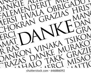 Danke (Thank You in German) Word Cloud background, all languages, multilingual for education or thanksgiving day