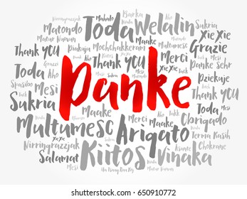 Danke (Thank You in German) Word Cloud background, all languages, multilingual for education or thanksgiving day