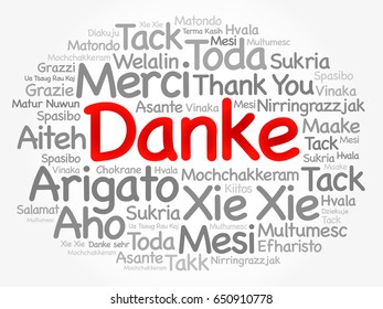 Danke (Thank You in German) Word Cloud background, all languages, multilingual for education or thanksgiving day