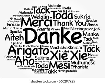 Danke (Thank You in German) Word Cloud background, all languages, multilingual for education or thanksgiving day