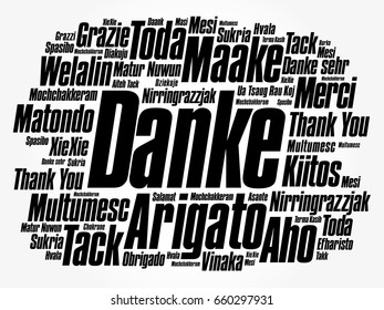 Danke (Thank You in German) Word Cloud background, all languages, multilingual for education or thanksgiving day