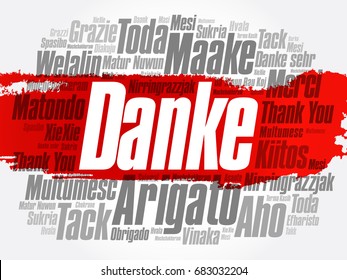 Danke (Thank You in German) Word Cloud background, all languages, multilingual for education or thanksgiving day