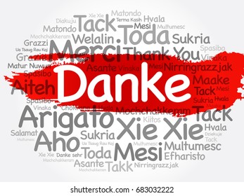 Danke (Thank You in German) Word Cloud background, all languages, multilingual for education or thanksgiving day