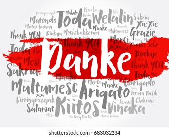 Danke (Thank You in German) Word Cloud background, all languages, multilingual for education or thanksgiving day