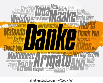 Danke (Thank You in German) Word Cloud background, all languages, multilingual for education or thanksgiving day