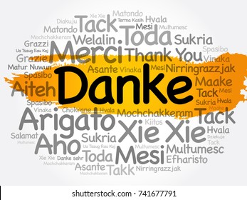 Danke (Thank You in German) Word Cloud background, all languages, multilingual for education or thanksgiving day