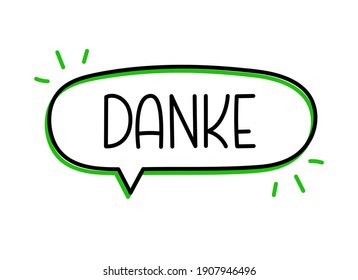 Danke thank you Handwritten text in speech bubble