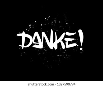 Danke (gracias) Lettering Text sobre fondo negro en ilustración vectorial