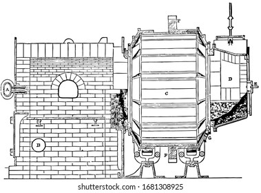 Danks Furnace, vintage engraved illustration