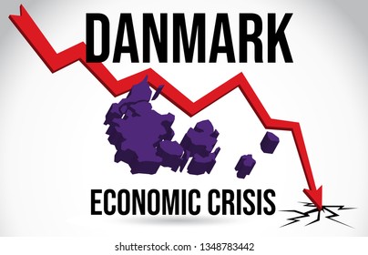 Danmark Map Financial Crisis Economic Collapse Market Crash Global Meltdown Vector Illustration.