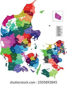 Danmarkskort med kommunenavne, Map of Denmark with commune names