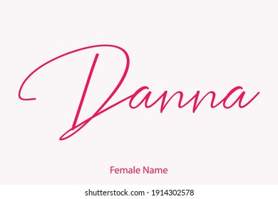 Danna Woman's Name Handwritten Lettering Calligraphy Red Color Text on Light Pink Background