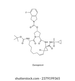 Danoprevir flache skelettale Molekularstruktur Proteasehemmer antivral, NS3 4A Arzneimittel zur Behandlung von Hepatitis C. Wissenschaftliches Diagramm Vektorgrafik.