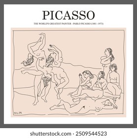 Ilustración de la línea Danses, Pablo Picasso. Ilustra las pinturas de Picasso con líneas de boceto. Estética moderna. Aplicar la Ilustración vectorial, arte de la pared, decoración del hogar moderno.