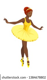 Dansing female ballet dancer in yellow tutu