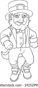 Dansing leprechaun cartoon for St.Patrick's day.Vector isolated illustration. Can used for coloring book, printing on clothes, banners, posters, web design.
