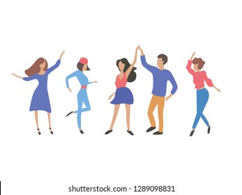 Dansing people set. Women and men move to the music. A group of happy people at a party. Vector illustration isolated on white background.