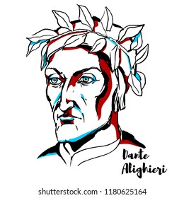 Dante Alighieri engraved vector portrait with ink contours. Italian poet of the Late Middle Ages.