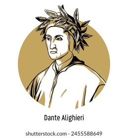 Dante Alighieri - Italian poet, thinker, theologian, one of the founders of the literary Italian language, political figure.  Hand-drawn vector illustration