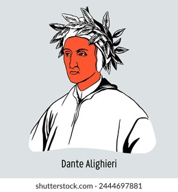 Dante Alighieri was an Italian poet and writer, theologian, and political activist. Hand-drawn vector illustration