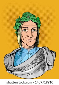 Dante Alighieri portrait in line art illustration. He was an Italian poet during the Late Middle Ages. Vector