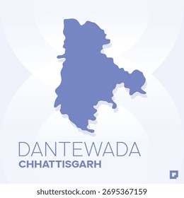 Mapa del distrito de DANTEWADA, Chhattisgarh, India - Esquema de Vector editable.