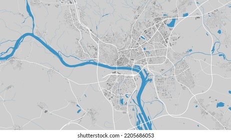 Danube river map, Bratislava city, Slovakia. Watercourse, water flow, blue on grey background road street map. Detailed silhouette vector illustration. svg