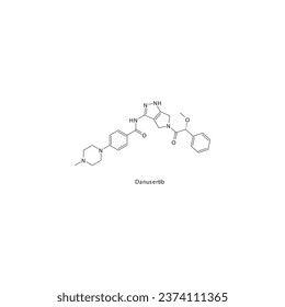 Danusertib flache Skelettmolekularstruktur Tyrosinkinase-Inhibitor (TKI) Arzneimittel zur Behandlung von Krebs. Vektorgrafik.
