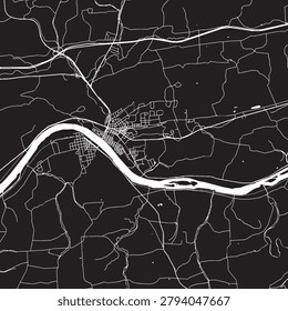 Danville Pennsylvania Vector Map, Detailed Borough Street Map Black and White Minimalist Line Art