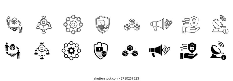 DAO y Blockchain Icon Set   Iconos de línea de Vector para criptografía, Web 3, redes y seguridad Ui
