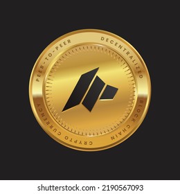 DAO Cryptocurrency logo in black color concept on gold coin. DAO Maker Token Block chain technology symbol. Vector illustration for banner, background, web, print, article. svg