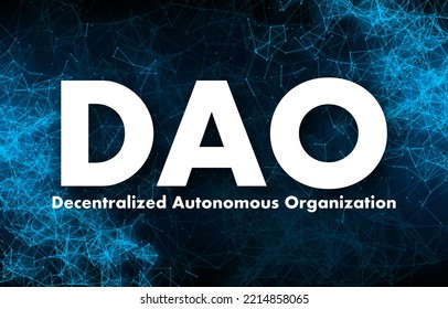 DAO, Decentralized Autonomous Organization, leadership by code and blockchain. Vector stock illustration. svg