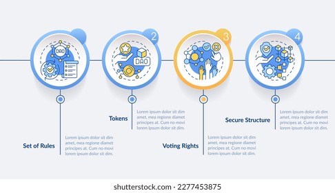 DAO elements circle infographic template. Digital network. Data visualization with 4 steps. Editable timeline info chart. Workflow layout with line icons. Lato-Bold, Regular fonts used