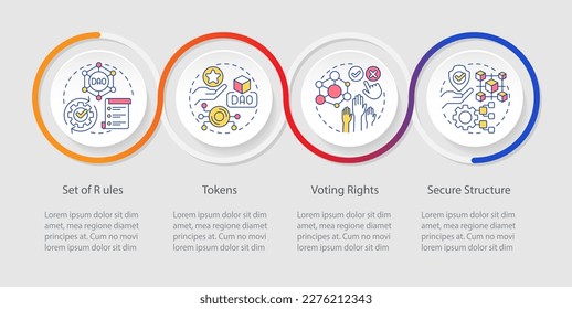 DAO elements loop infographic template. Digital network. Data visualization with 4 steps. Editable timeline info chart. Workflow layout with line icons. Myriad Pro-Regular font used