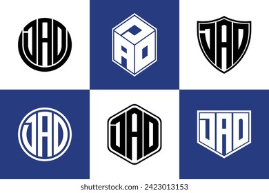 DAO initial letter geometric shape icon logo design vector. monogram, lettermark, circle, polygon, shield, symbol, emblem, elegant, abstract, wordmark, sign, art, typography, icon, geometric, shape svg
