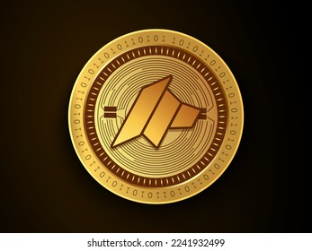 DAO Maker (DAO) crypto currency symbol and logo on gold coin. Virtual money concept token based on blockchain technology. 