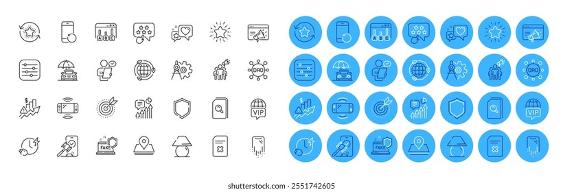 Dao, Search files and Kpi line icons pack. Smartphone recovery, Cogwheel dividers, Recovery phone web icon. Filter, Seo marketing, Star pictogram. Shield, Vip internet, Loyalty points. Vector