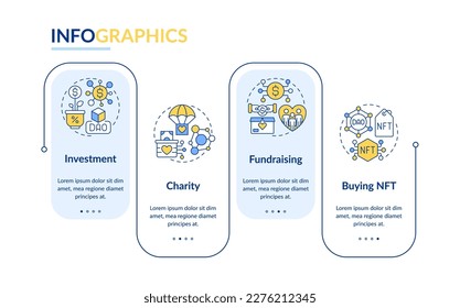 DAO usage purpose rectangle infographic template. Internet business. Data visualization with 4 steps. Editable timeline info chart. Workflow layout with line icons. Lato-Bold, Regular fonts used