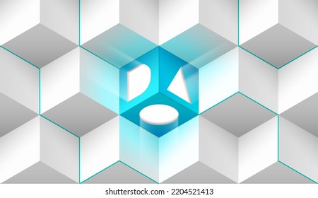 DAO vector illustration. Concept of Decentralized Autonomous Organisation, smart contract, cryptocurrency, blockchain technology for infographics. Abstract volumetric geometric background, wallpaper. svg