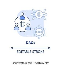 DAOs light blue concept icon. Decentralization. Way to make money on crypto abstract idea thin line illustration. Isolated outline drawing. Editable stroke. Arial, Myriad Pro-Bold fonts used