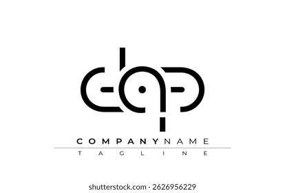 Projeto de letra abstrata DAP. Design de logotipo comercial moderno com tipografia abstrata e estilo contemporâneo