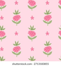 Daphne planta padrão sem emenda. Fundo floral moderno colorido pastel bonito com flores cor-de-rosa e folhas em estilo plano desenhado à mão. Delicado suave ilustração do vetor botânico