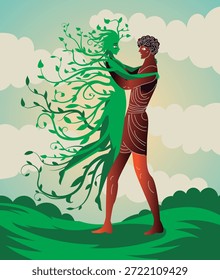 Daphne transformándose en laurel en los brazos de Apolo