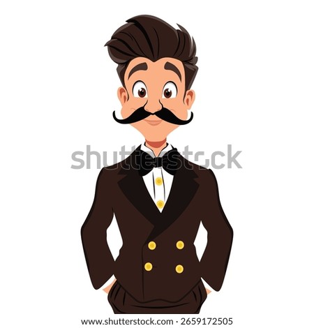 Dapper Gentleman in Formal Attire with a Stylish Mustache or Gentleman cartoon Vector illustration