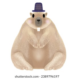 Dapper Groundhog vector : Watercolor Whimsy