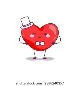 Dapper Heart Character Icon. Vector Illustration of a Charming Love Heart Mascot Dressed in a Top Hat and Bowtie, Perfect for Sophisticated Valentine's Day Themes.