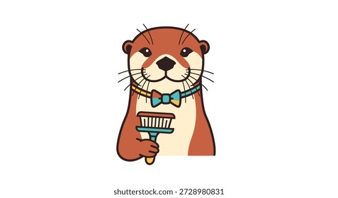 Dapper lontra com gravata borboleta, segurando escova