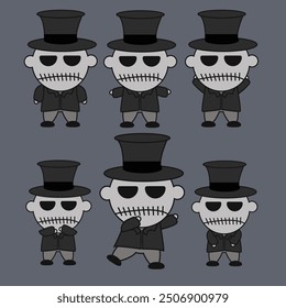 dapper skelton halloween character illustration design vector bundle