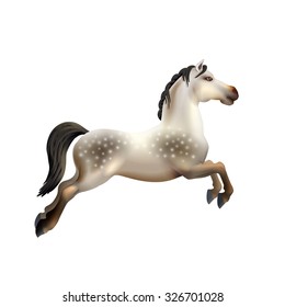 Dapple grey toy carousel horse isolated on white background realistic vector illustration